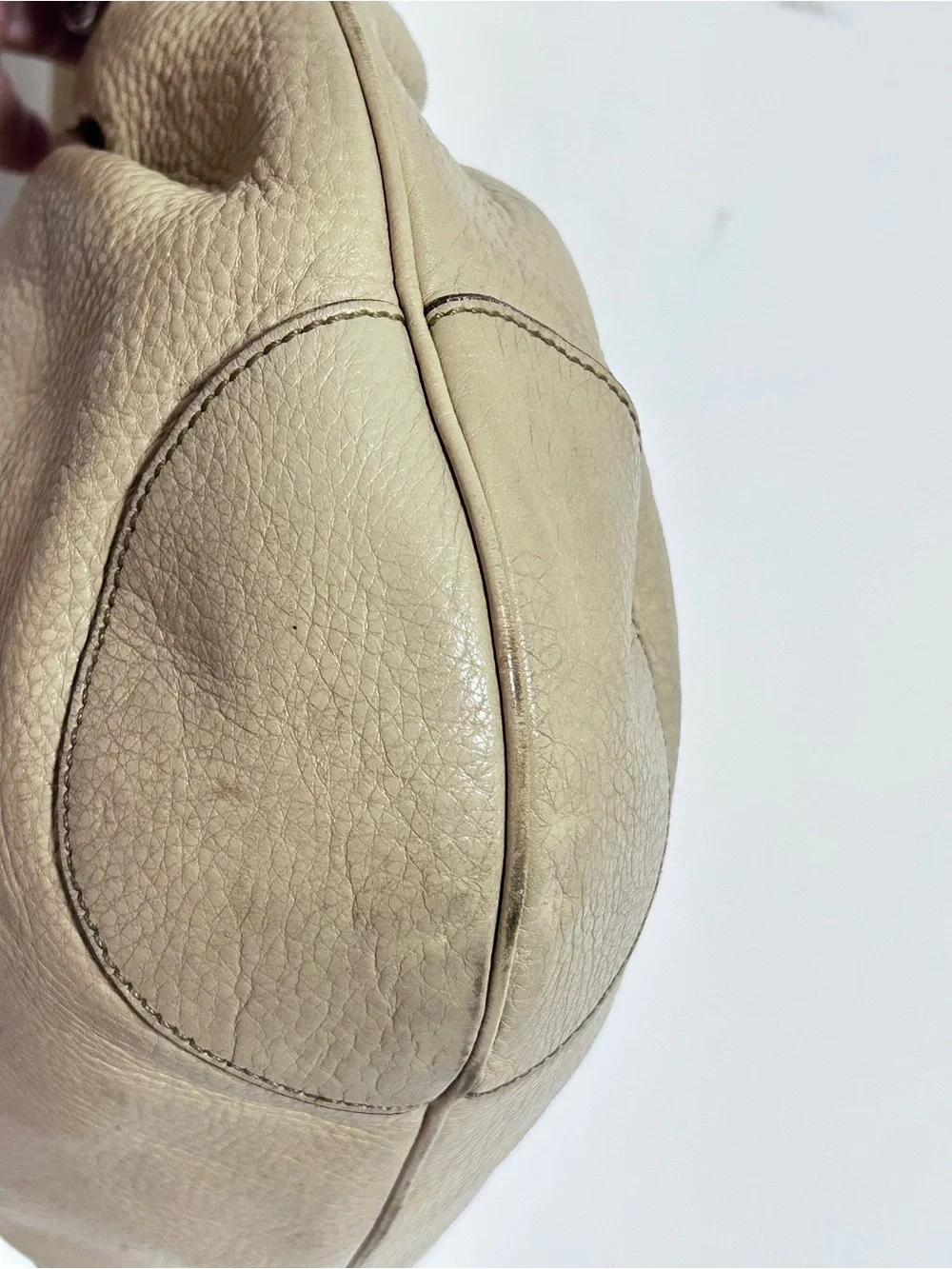 Salvatore Ferragamo Gancini Pebbled Leather Satchel Bag Manila Beige Yellow Ital
